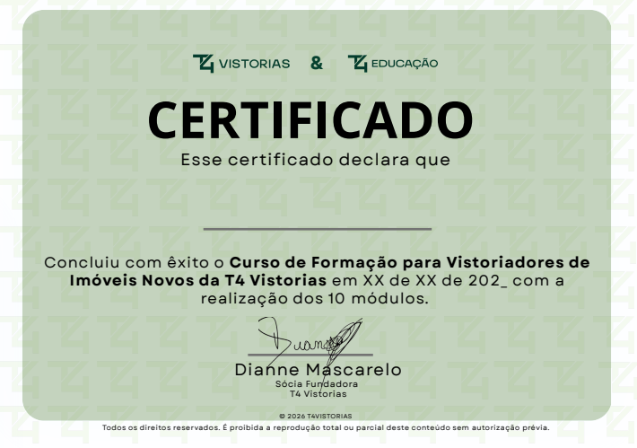 Certificado de participação do Curso de Vistorias T4